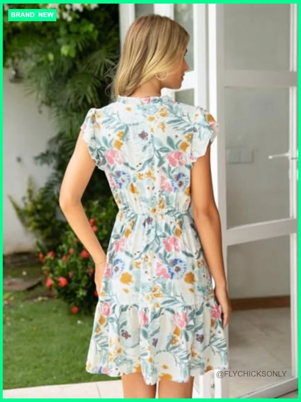 Viscose Polyamide Modal Lyocell Ruffle Sleeve V-Neck A-Line Mini Dress with